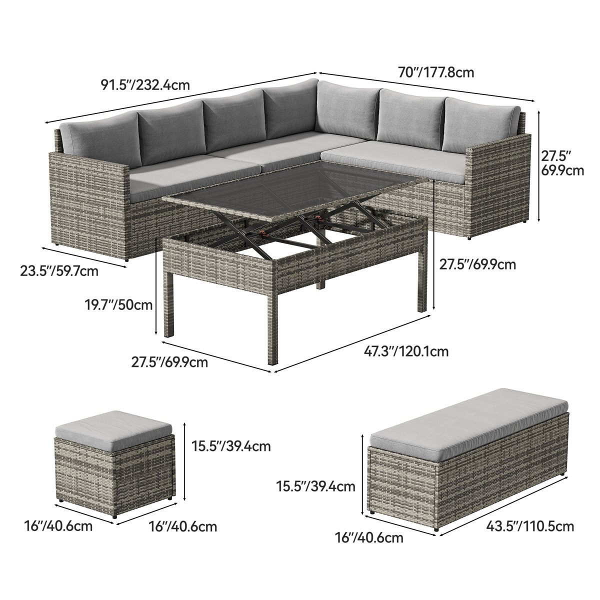 Ebern Designs 9 Pieces Patio Furniture Set Outdoor Wicker Sectional